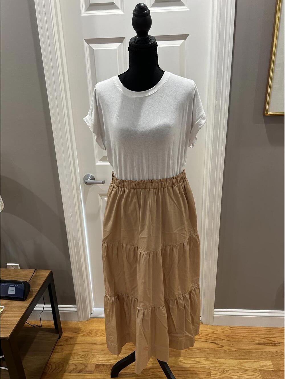 Elena Baldi Beige Tiered Midi Dress Sz L